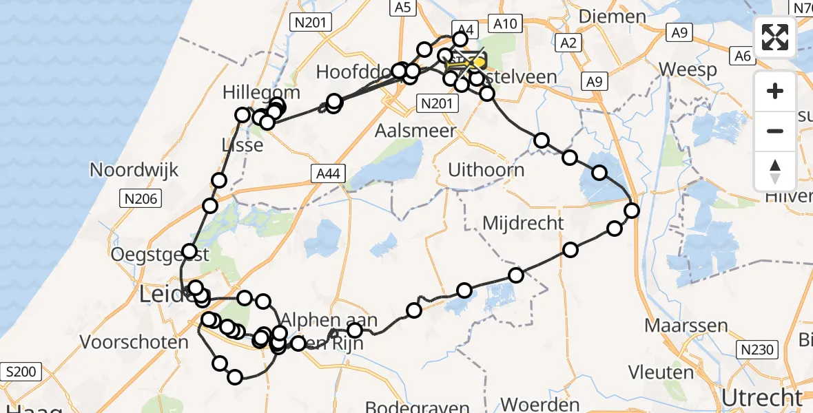 Routekaart van de vlucht: Politieheli naar Schiphol