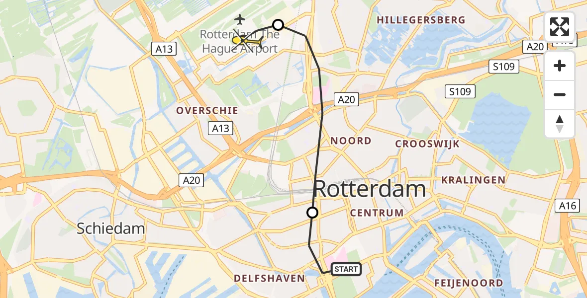 Routekaart van de vlucht: Lifeliner 2 naar Rotterdam The Hague Airport