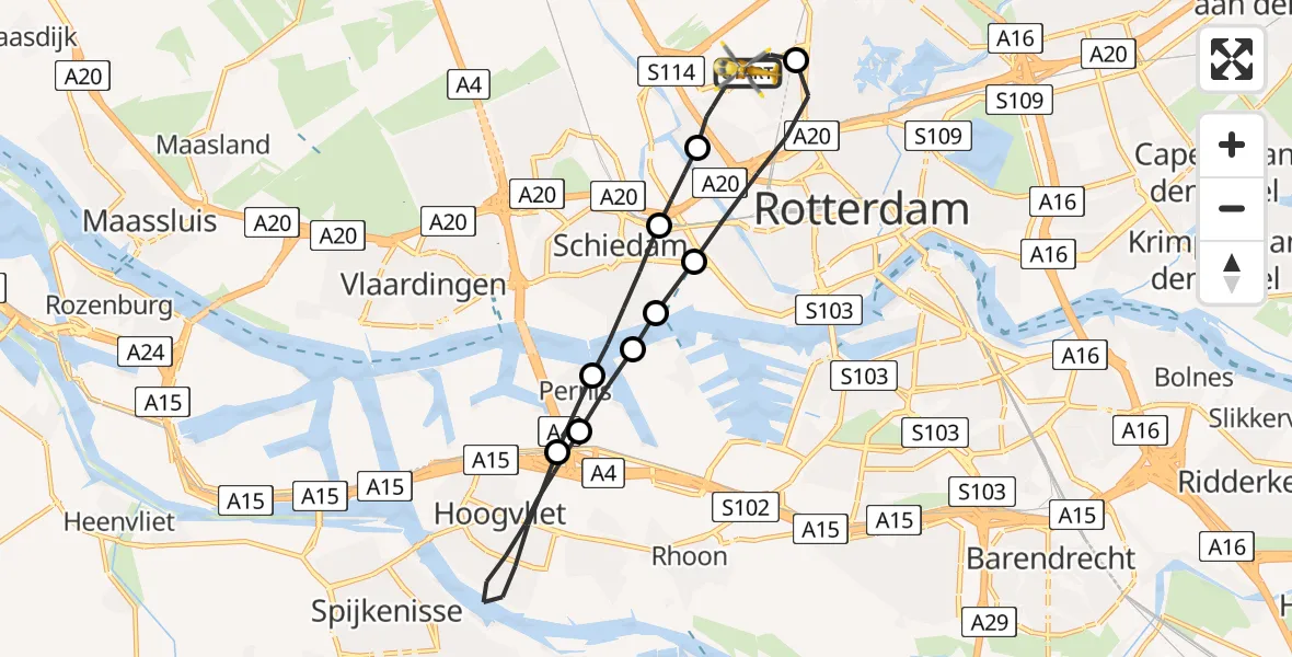 Vluchtroute Traumahelikopter Rotterdam The Hague Airport - Rotterdam The Hague Airport, 13 april 2023, 15:59