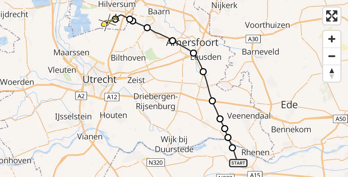 Routekaart van de vlucht: Lifeliner 1 naar Vliegveld Hilversum