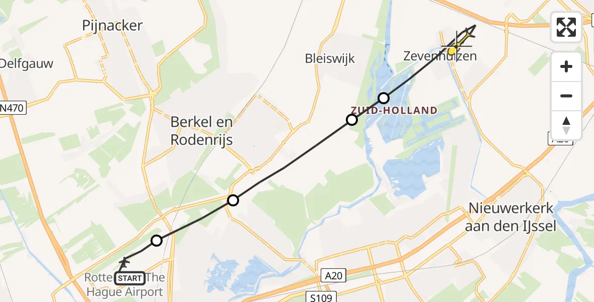 Routekaart van de vlucht: Lifeliner 2 naar Zevenhuizen