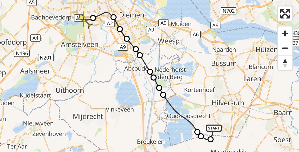 Routekaart van de vlucht: Lifeliner 1 naar VU Medisch Centrum Amsterdam