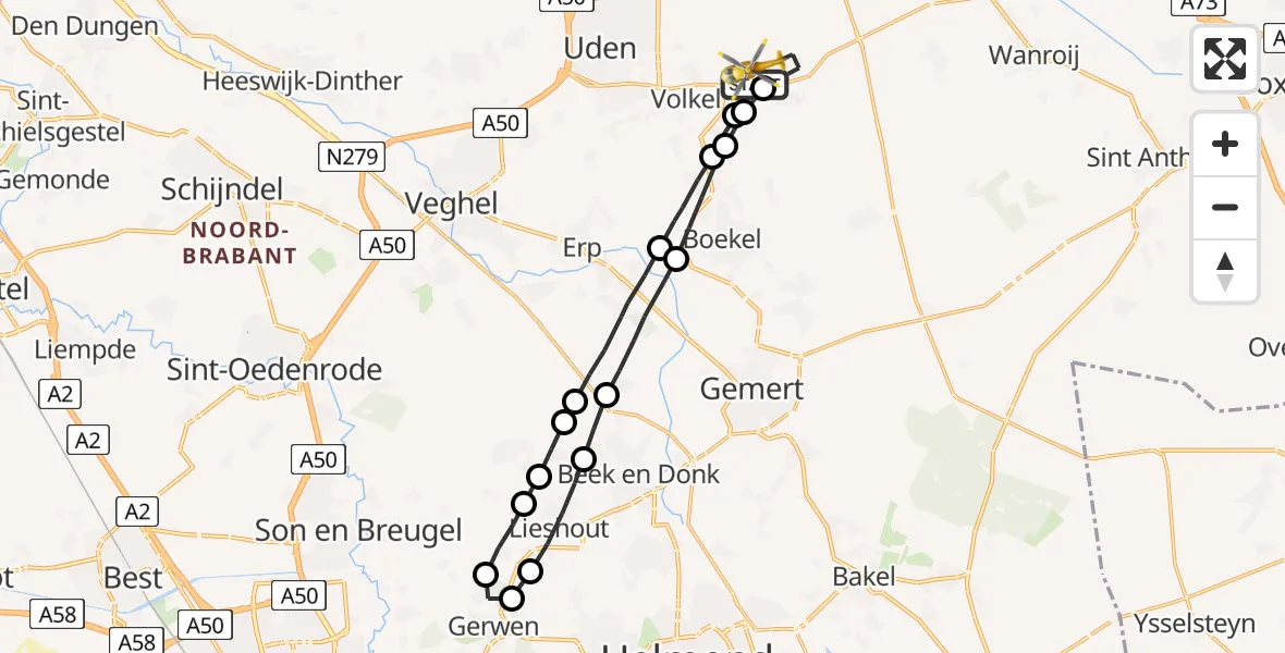 Vluchtroute Traumahelikopter Vliegbasis Volkel - Vliegbasis Volkel, 13 april 2023, 16:58