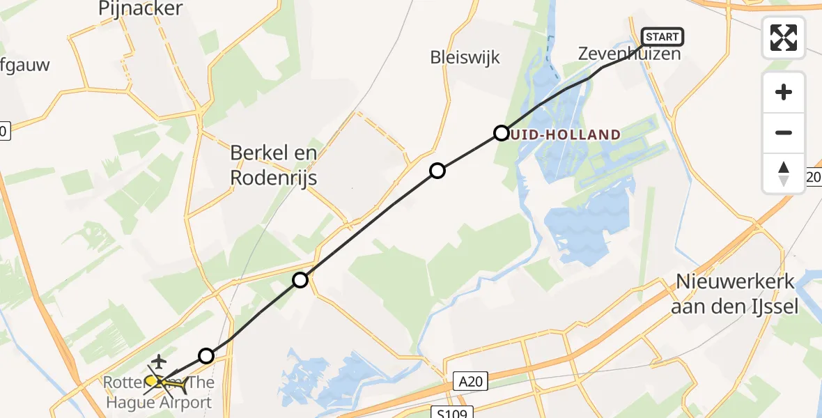 Routekaart van de vlucht: Lifeliner 2 naar Rotterdam The Hague Airport