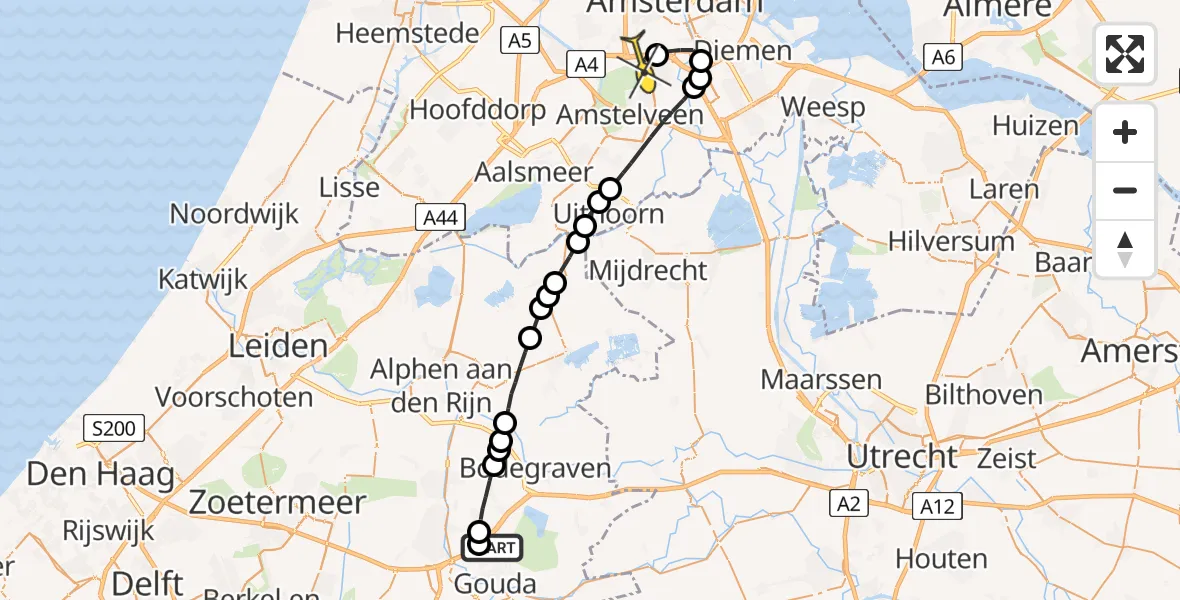 Routekaart van de vlucht: Lifeliner 1 naar VU Medisch Centrum Amsterdam