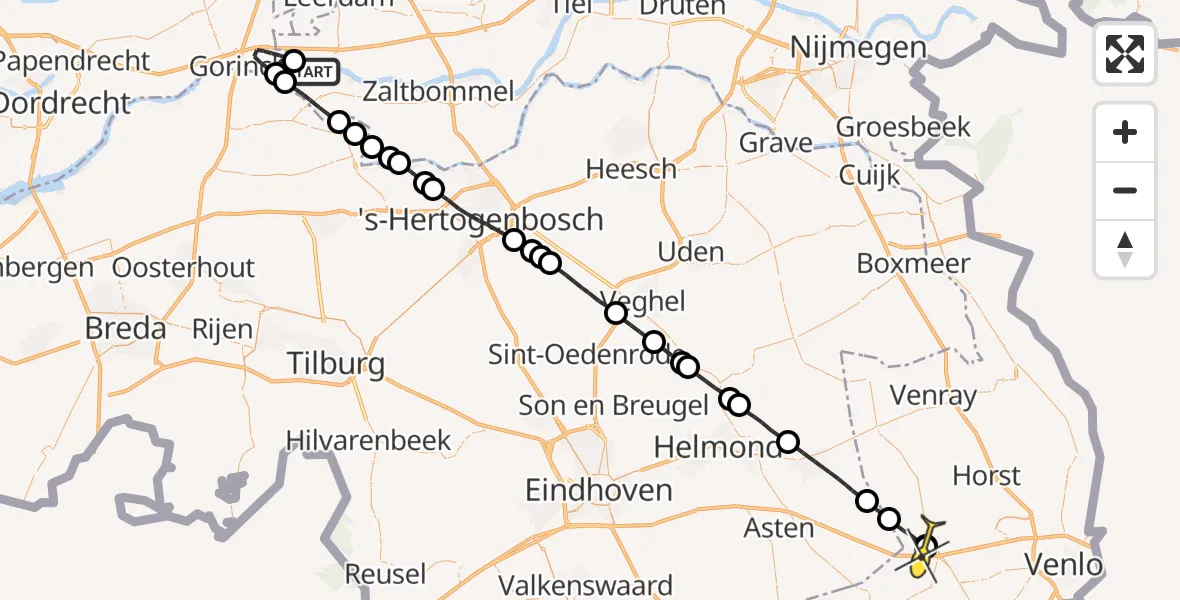 Routekaart van de vlucht: Lifeliner 2 naar Evertsoord