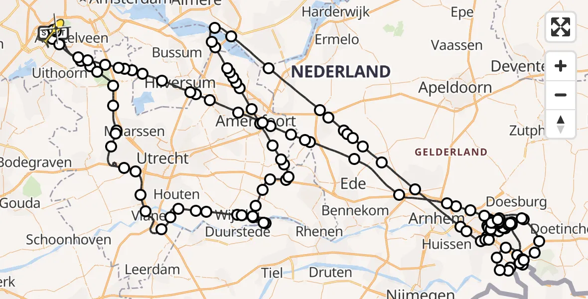 Vluchtroute Politiehelikopter van Schiphol naar Schiphol