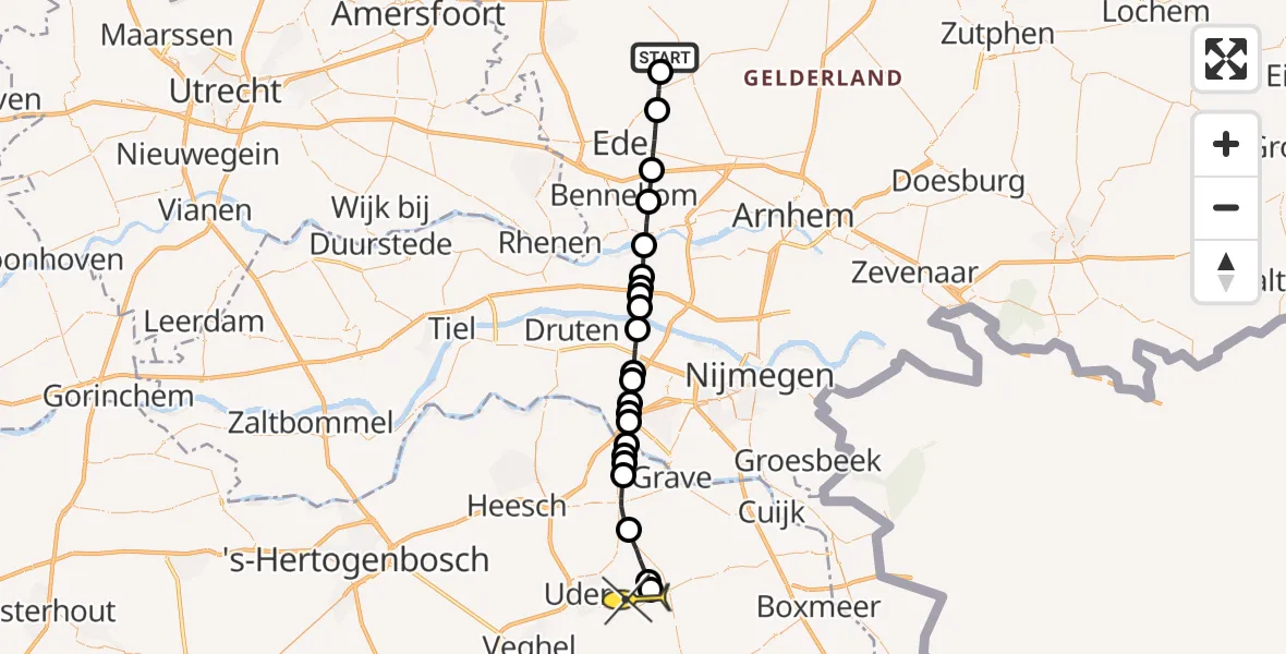 Routekaart van de vlucht: Lifeliner 3 naar Vliegbasis Volkel