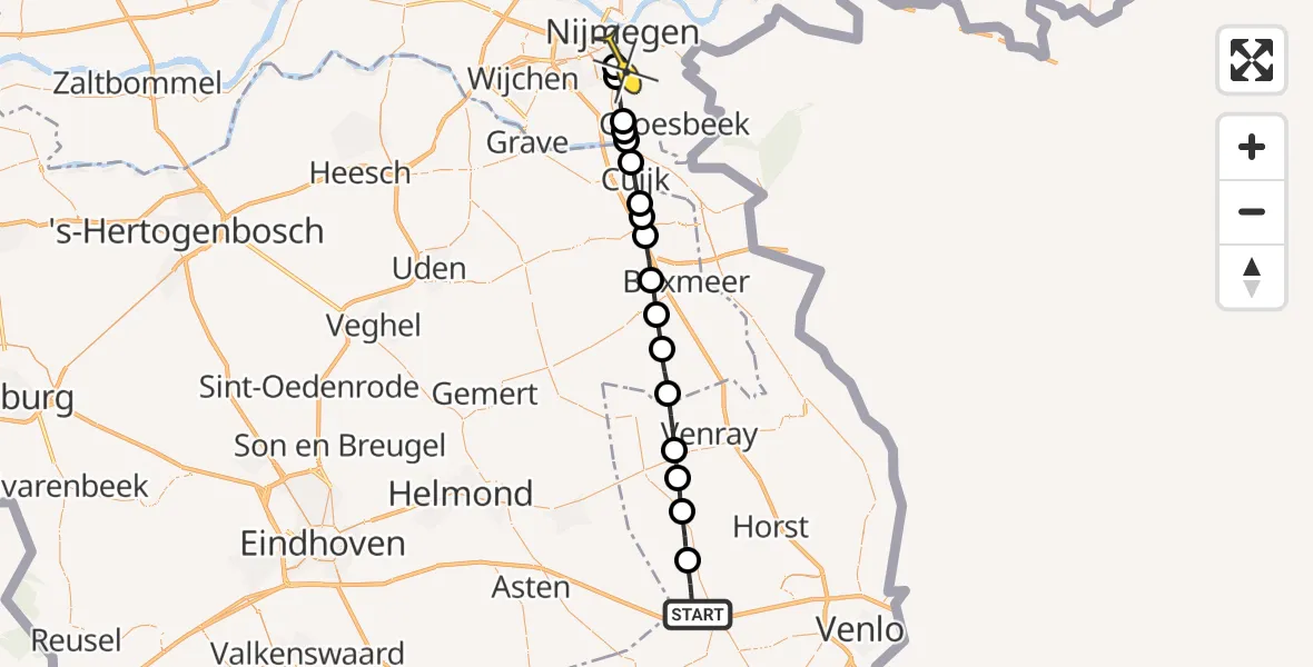 Routekaart van de vlucht: Lifeliner 2 naar Radboud Universitair Medisch Centrum