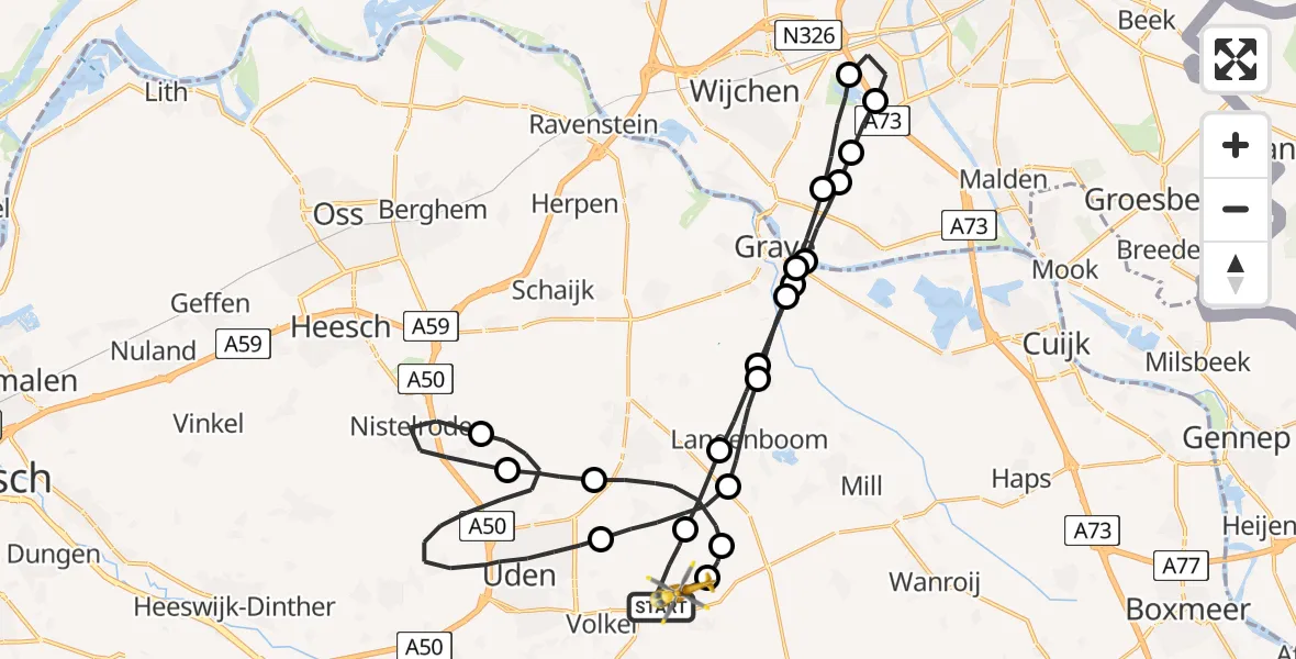 Vluchtroute Traumahelikopter Vliegbasis Volkel - Vliegbasis Volkel, 13 april 2023, 19:29