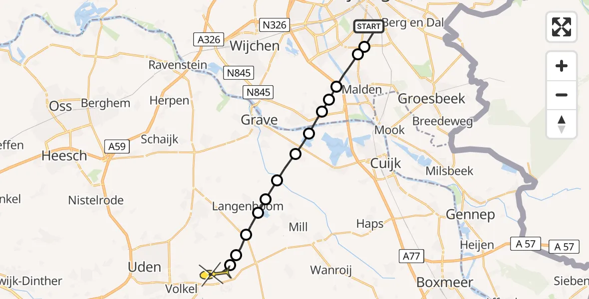 Routekaart van de vlucht: Lifeliner 2 naar Vliegbasis Volkel