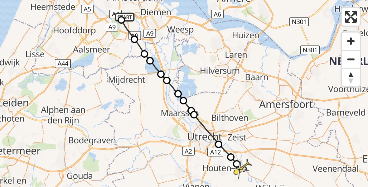 Routekaart van de vlucht: Lifeliner 1 naar Werkhoven