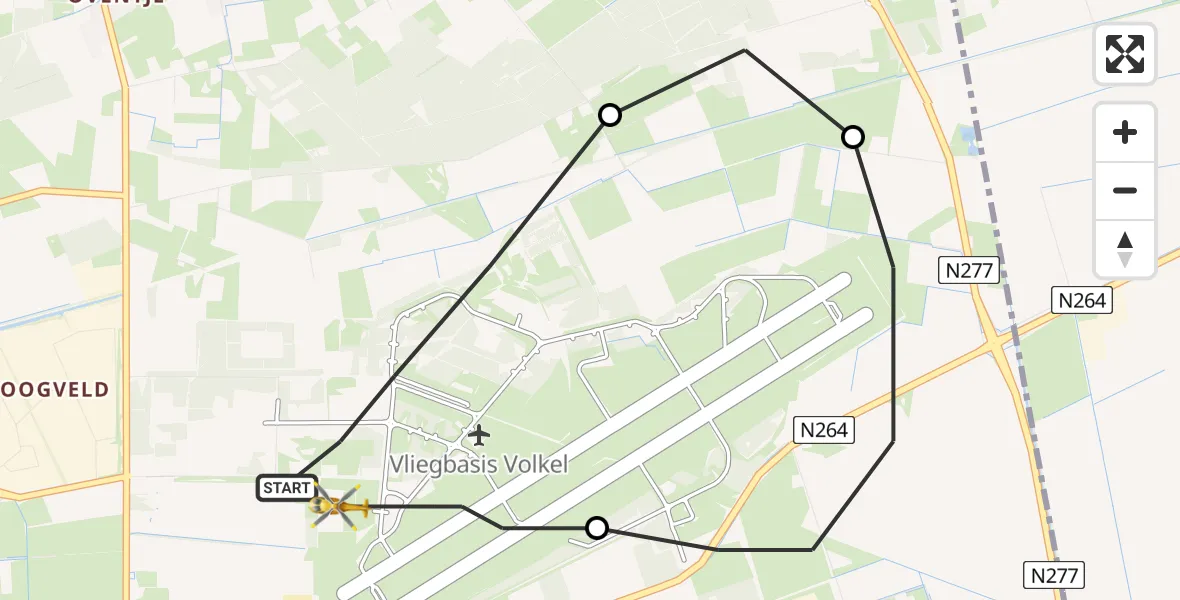Vluchtroute Traumahelikopter Vliegbasis Volkel - Vliegbasis Volkel, 13 april 2023, 20:33