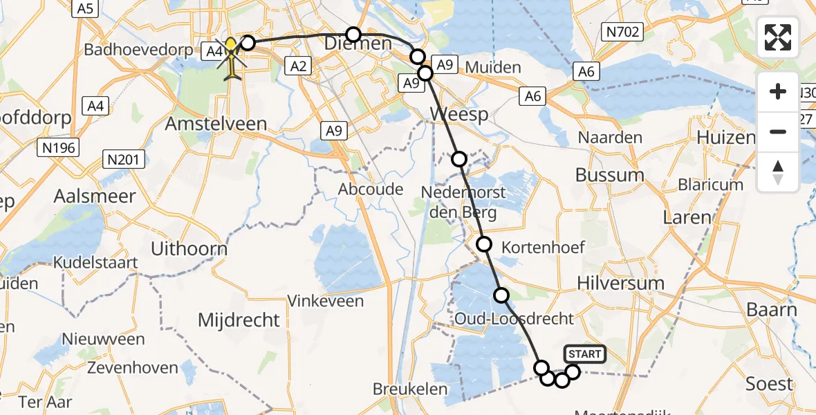 Routekaart van de vlucht: Lifeliner 1 naar VU Medisch Centrum Amsterdam