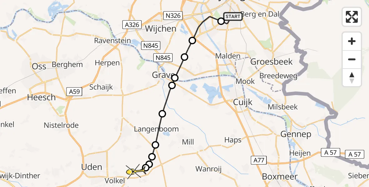 Routekaart van de vlucht: Lifeliner 3 naar Vliegbasis Volkel