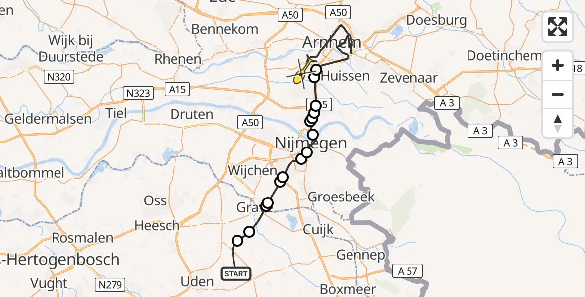 Routekaart van de vlucht: Politieheli naar Arnhem