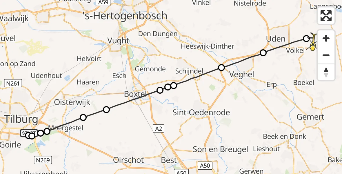 Routekaart van de vlucht: Lifeliner 3 naar Vliegbasis Volkel