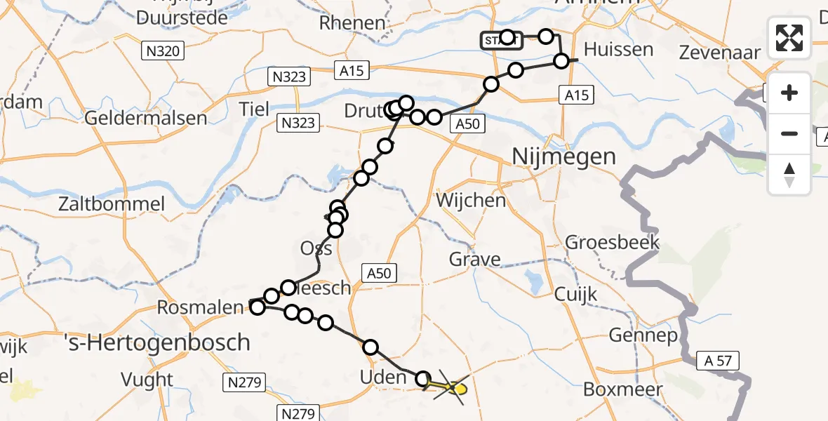 Routekaart van de vlucht: Politieheli naar Vliegbasis Volkel