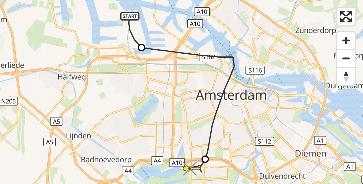 Routekaart van de vlucht: Lifeliner 1 naar VU Medisch Centrum Amsterdam