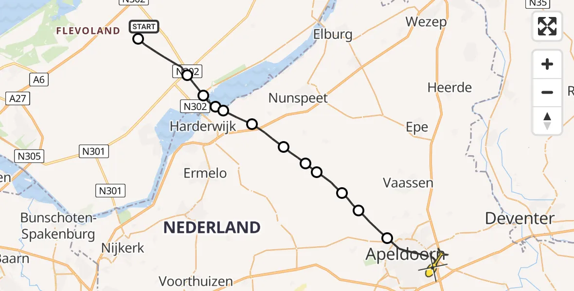 Routekaart van de vlucht: Traumaheli naar Apeldoorn