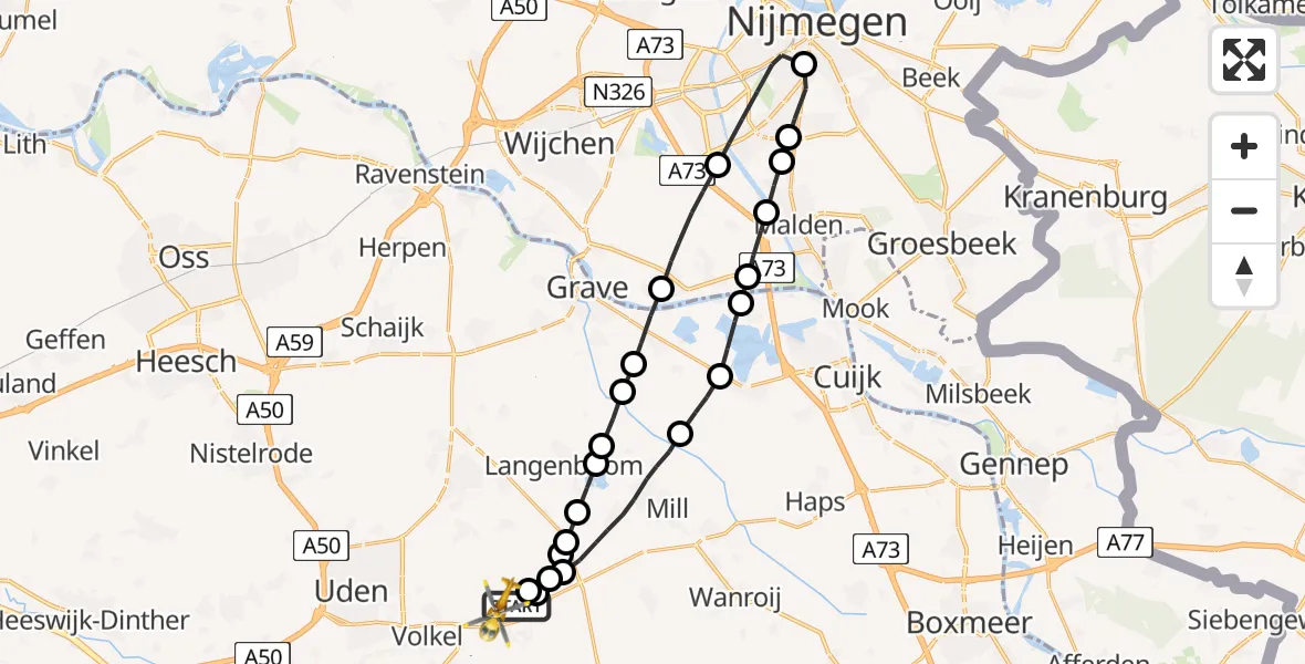 Vluchtroute Traumahelikopter Vliegbasis Volkel - Vliegbasis Volkel, 14 april 2023, 08:57