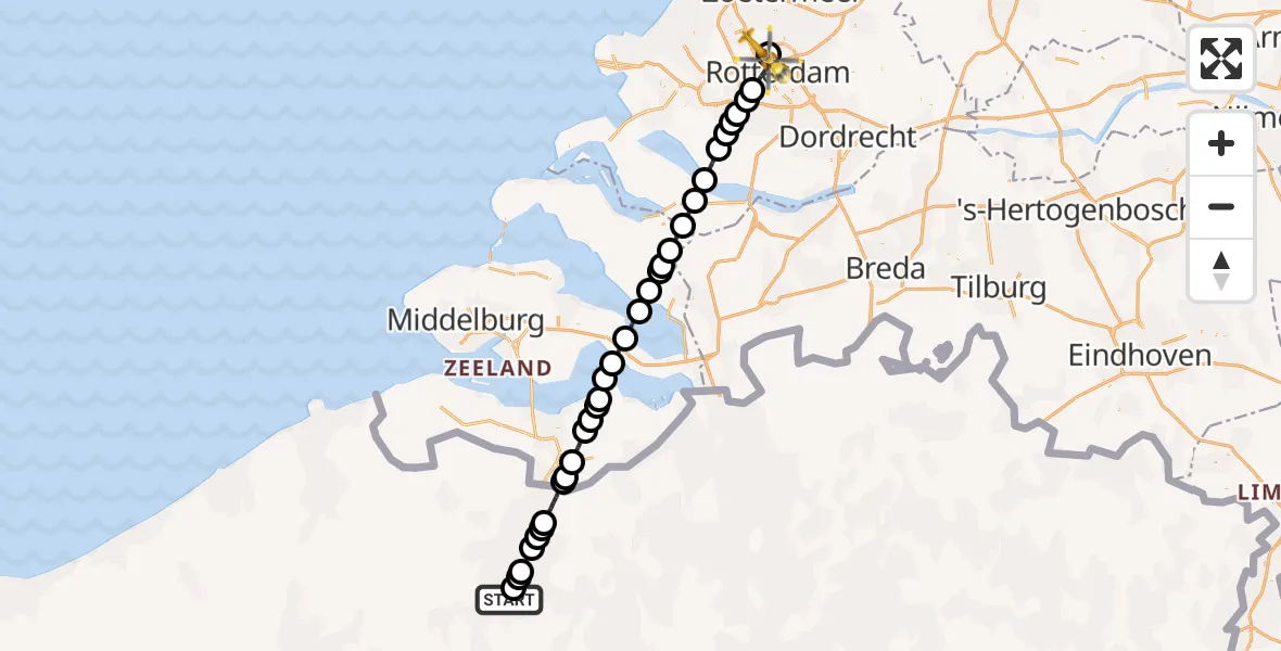 Vluchtroute Traumahelikopter  - Rotterdam The Hague Airport, 14 april 2023, 09:34