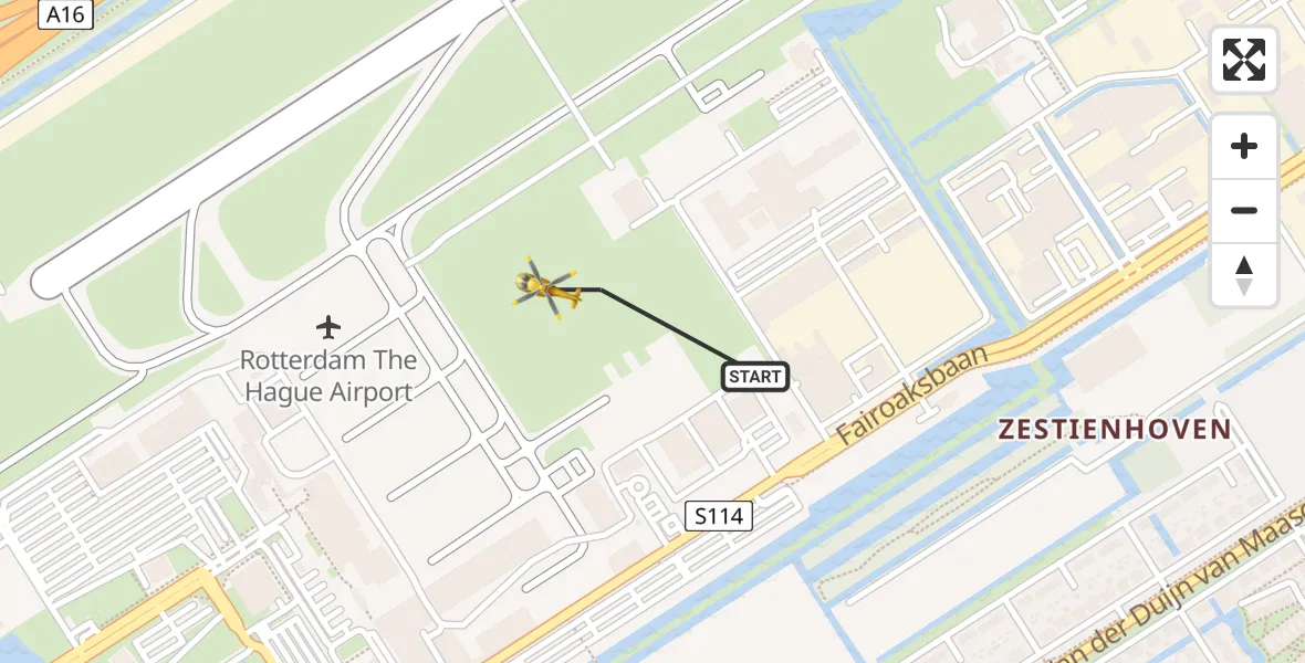 Vluchtroute Traumahelikopter Rotterdam The Hague Airport - Rotterdam The Hague Airport, 14 april 2023, 10:04