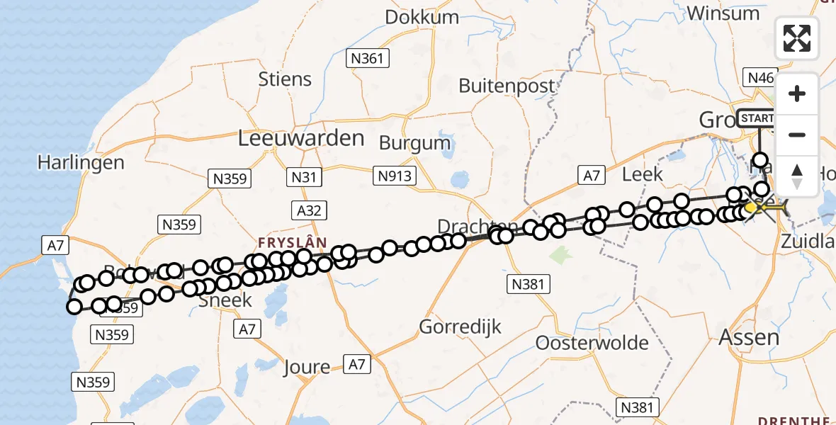 Routekaart van de vlucht: Lifeliner 4 naar Groningen Airport Eelde