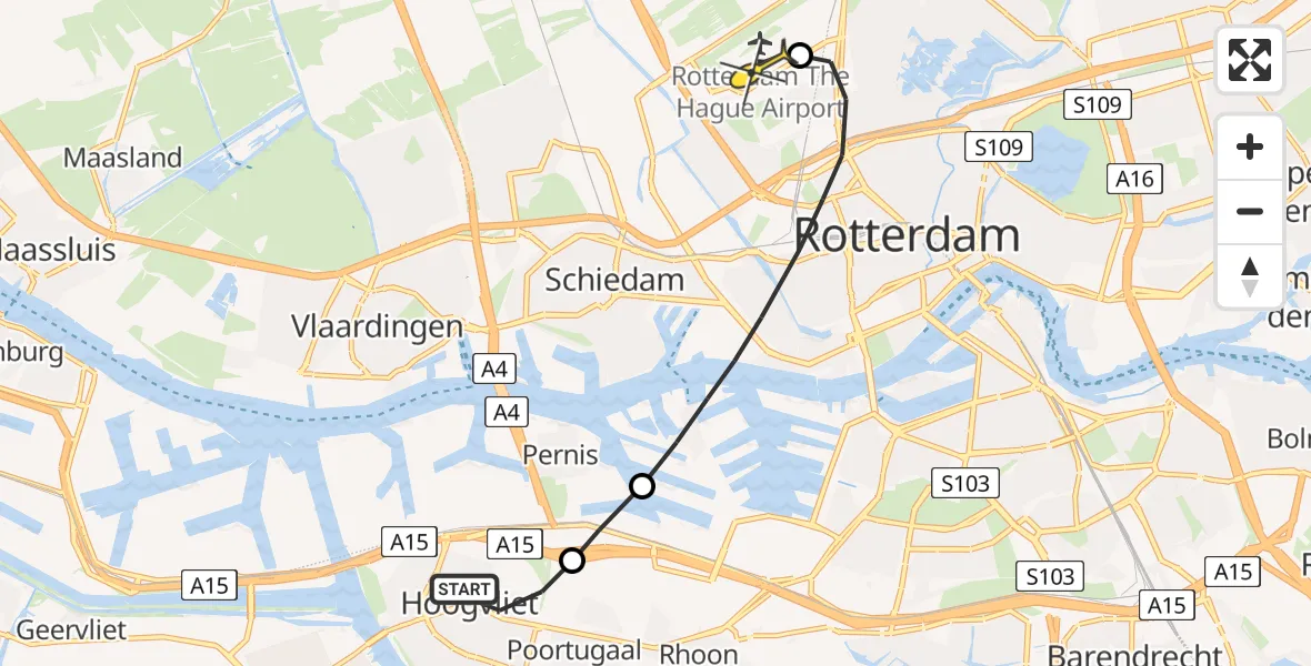 Routekaart van de vlucht: Lifeliner 1 naar Rotterdam The Hague Airport