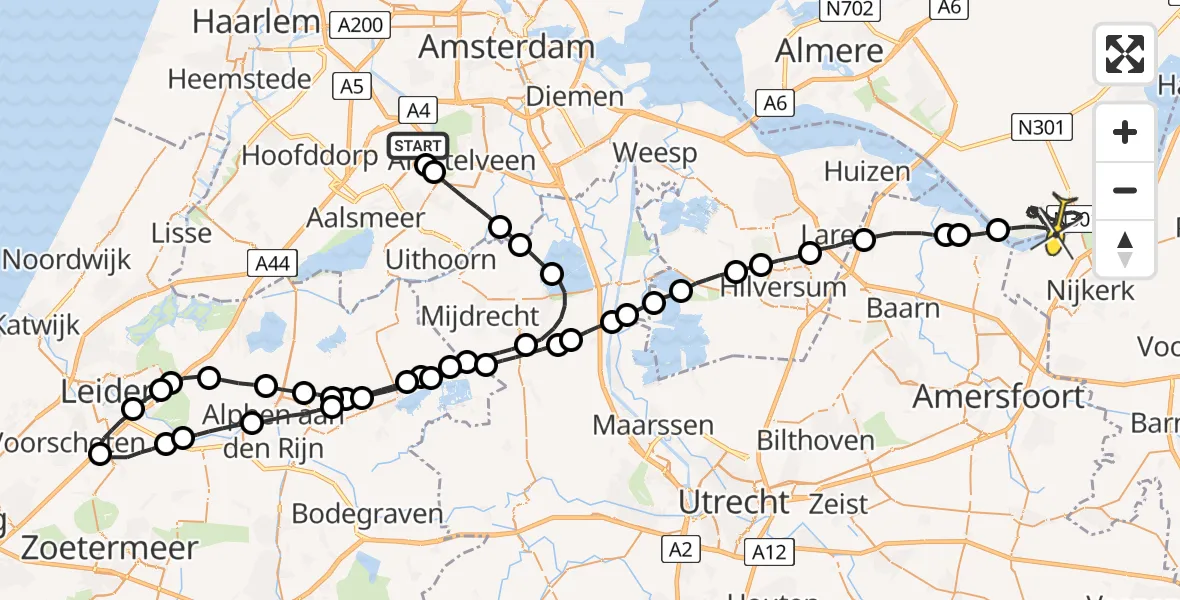 Routekaart van de vlucht: Politieheli naar Zeewolde