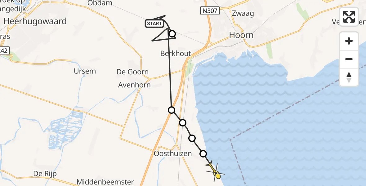Routekaart van de vlucht: Politiehelikopter naar Warder