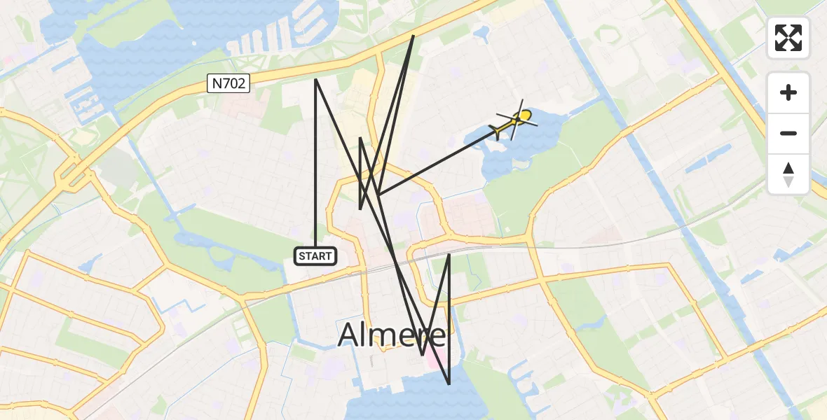 Routekaart van de vlucht: Politieheli naar Almere