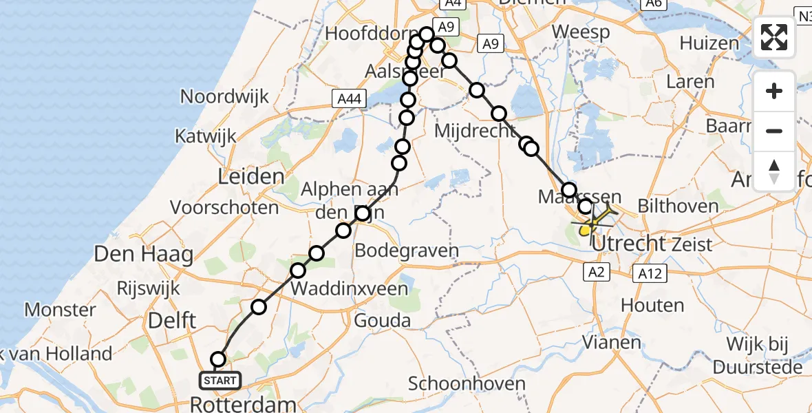 Routekaart van de vlucht: Lifeliner 1 naar Utrecht