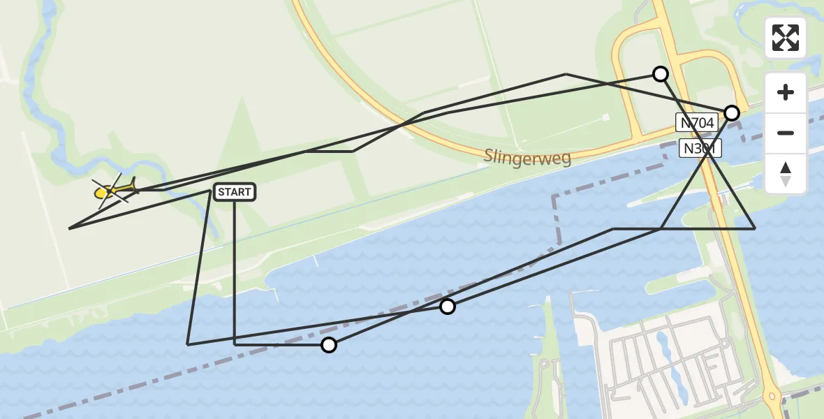 Routekaart van de vlucht: Politieheli naar Zeewolde