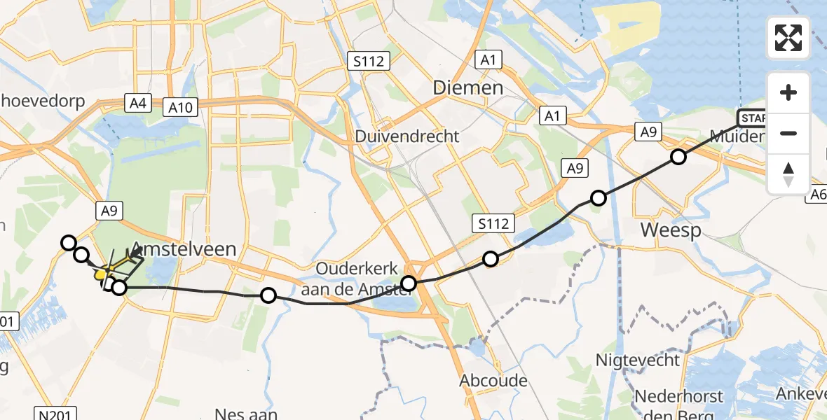 Routekaart van de vlucht: Politiehelikopter naar Amstelveen