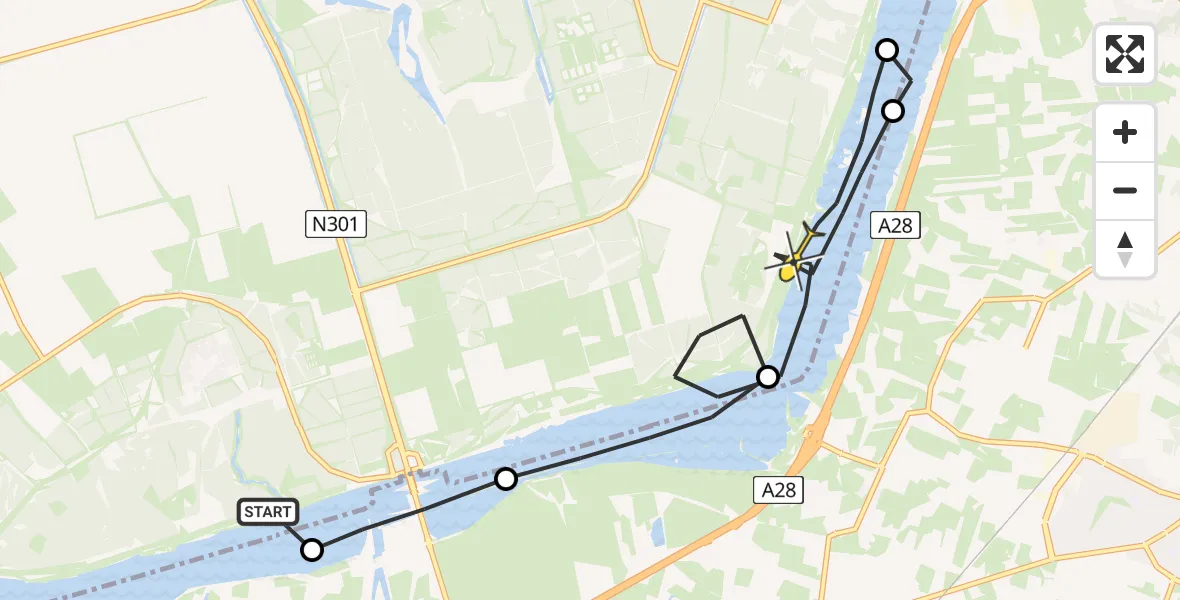 Routekaart van de vlucht: Politieheli naar Zeewolde