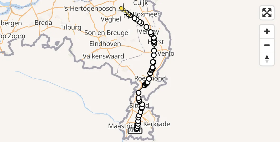 Routekaart van de vlucht: Politiehelikopter naar Vliegbasis Volkel