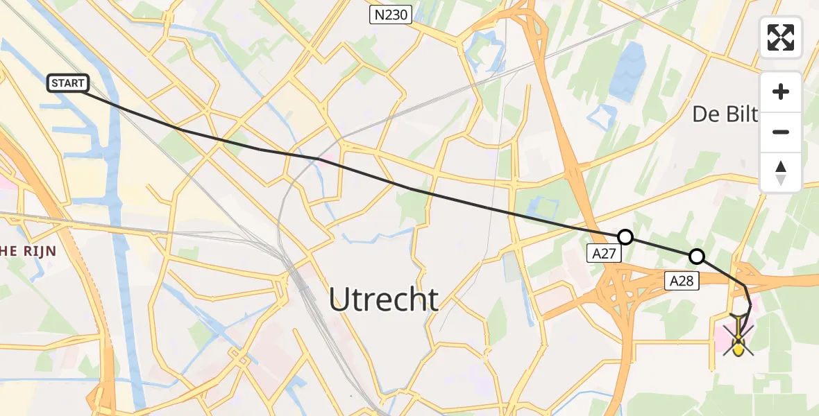 Routekaart van de vlucht: Lifeliner 1 naar Universitair Medisch Centrum Utrecht