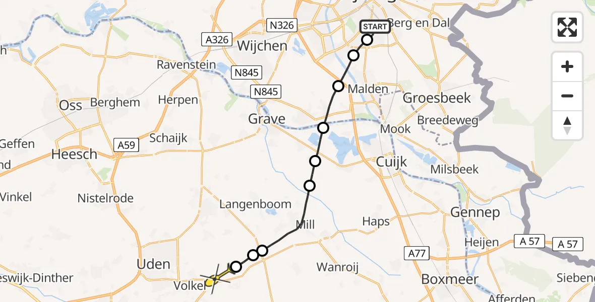 Routekaart van de vlucht: Lifeliner 3 naar Vliegbasis Volkel