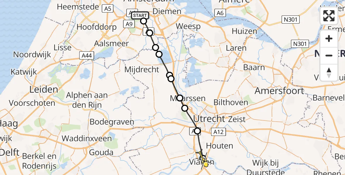 Routekaart van de vlucht: Lifeliner 1 naar Vianen