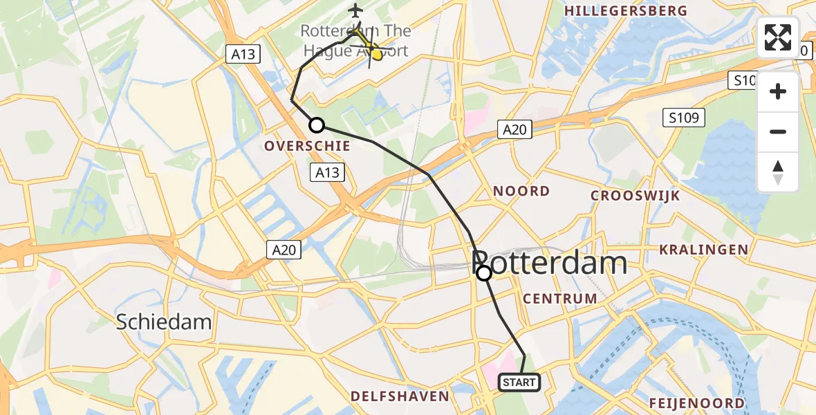 Routekaart van de vlucht: Lifeliner 2 naar Rotterdam The Hague Airport