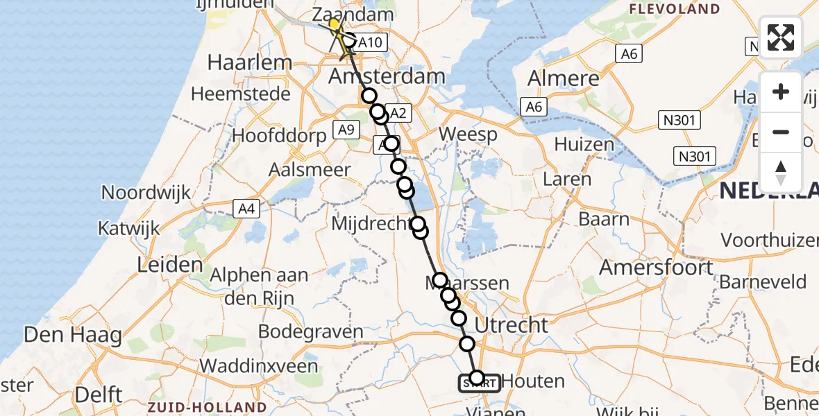 Routekaart van de vlucht: Lifeliner 1 naar Amsterdam Heliport