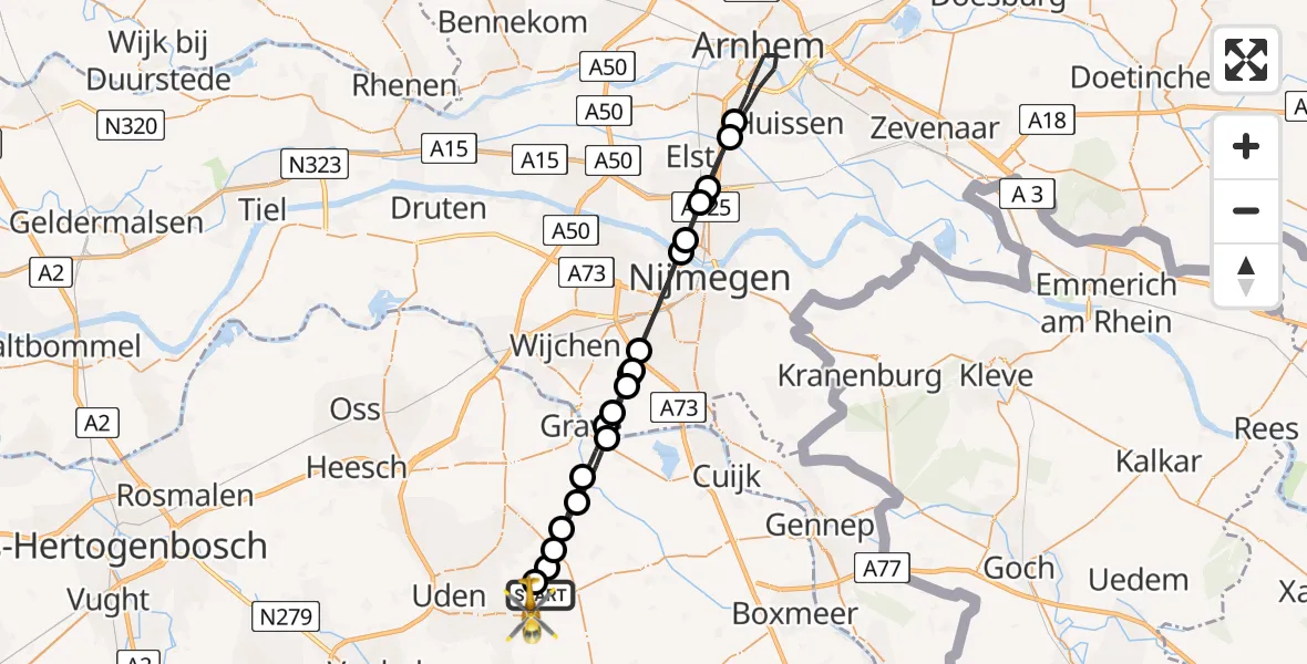Vluchtroute Traumahelikopter Vliegbasis Volkel - Vliegbasis Volkel, 14 april 2023, 14:32