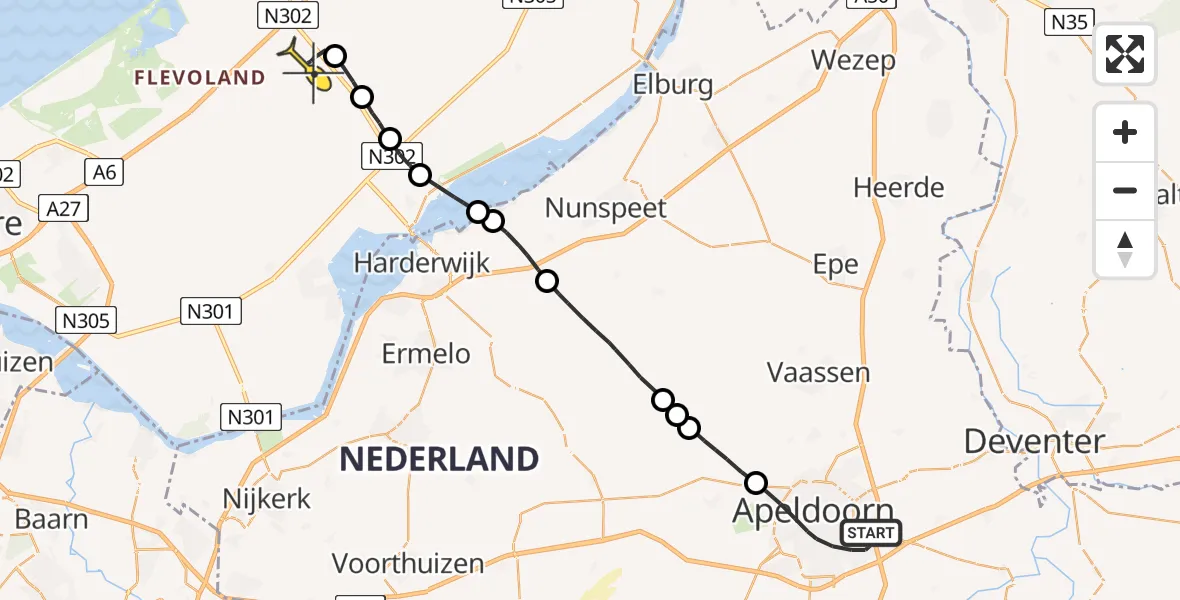 Routekaart van de vlucht: Traumaheli naar Lelystad Airport