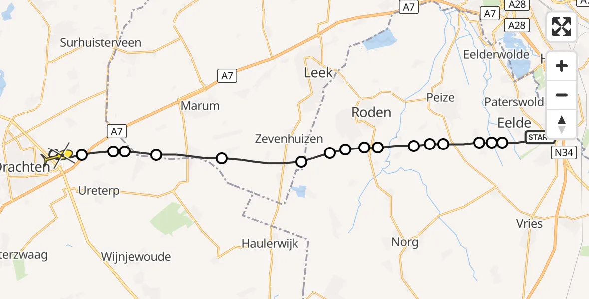 Routekaart van de vlucht: Lifeliner 4 naar Vliegveld Drachten