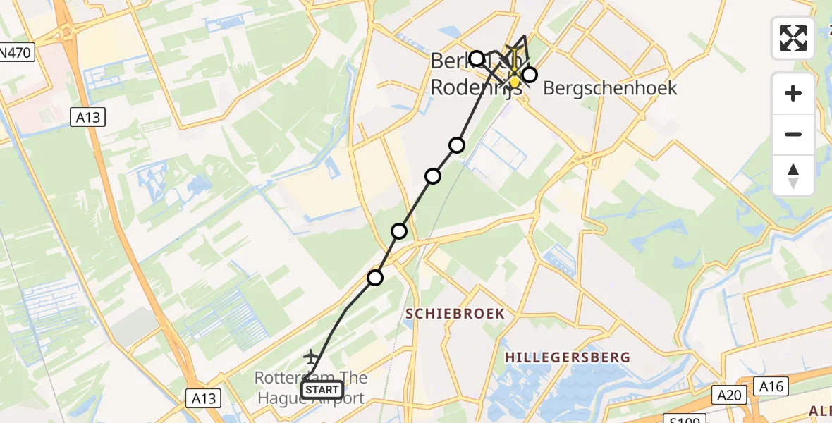Routekaart van de vlucht: Lifeliner 2 naar Bergschenhoek