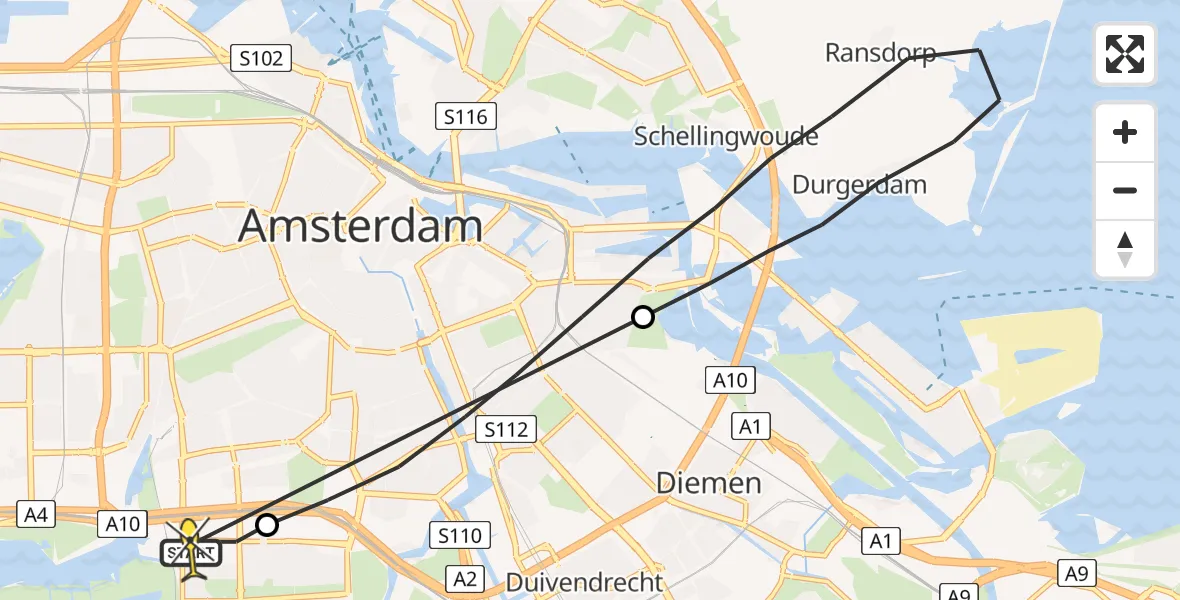 Routekaart van de vlucht: Lifeliner 1 naar VU Medisch Centrum Amsterdam
