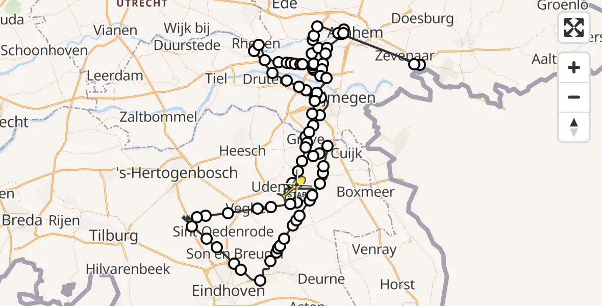 Routekaart van de vlucht: Politieheli naar Vliegbasis Volkel