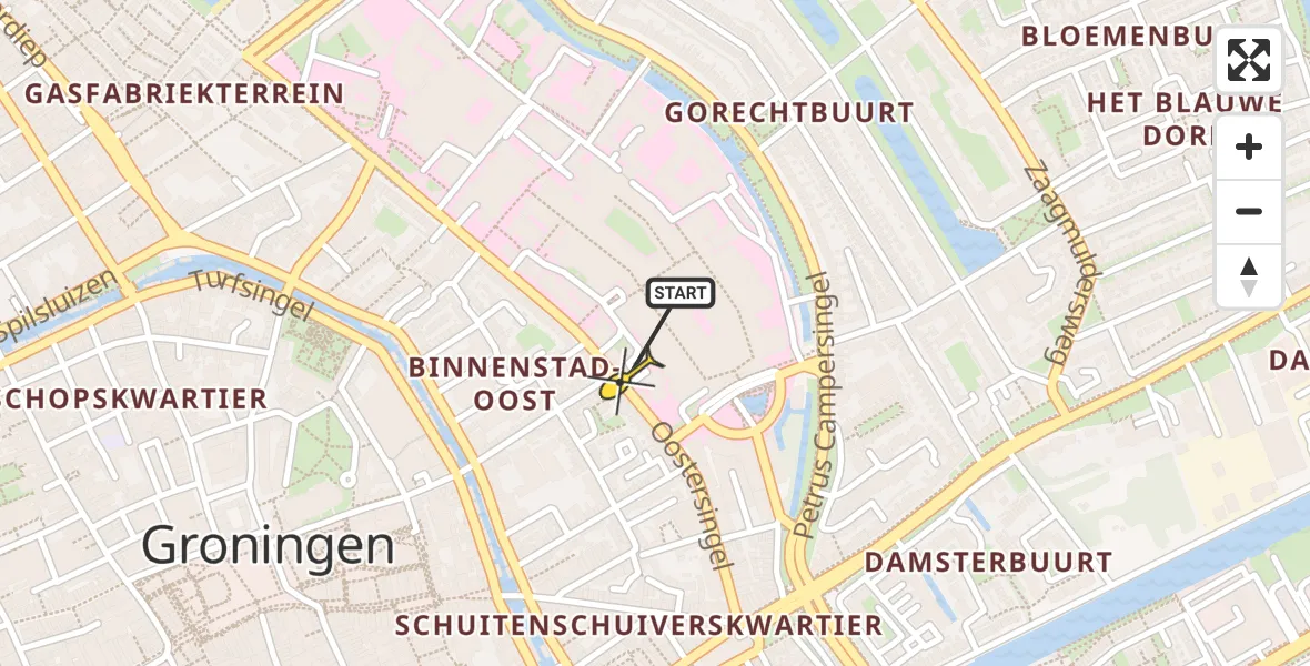 Vluchtroute Traumahelikopter van Universitair Medisch Centrum Groningen naar Universitair Medisch Centrum Groningen