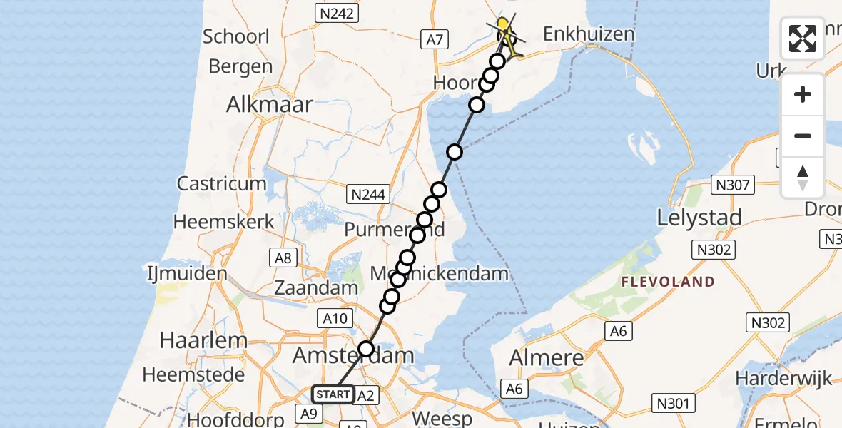 Routekaart van de vlucht: Lifeliner 1 naar Hoogkarspel